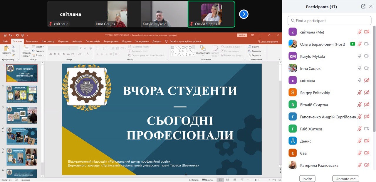 Онлайн-зустріч «Вчора студенти — сьогодні професіонали» об’єднала випускників та здобувачів освіти